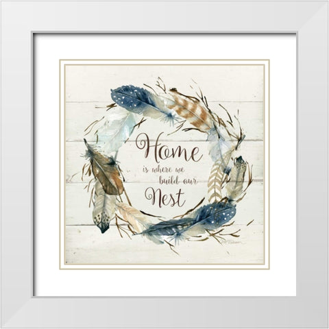 Feather Home Nest White Modern Wood Framed Art Print with Double Matting by Robinson, Carol