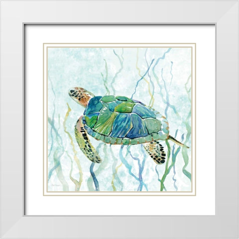 Sea Turtle Swim II White Modern Wood Framed Art Print with Double Matting by Robinson, Carol