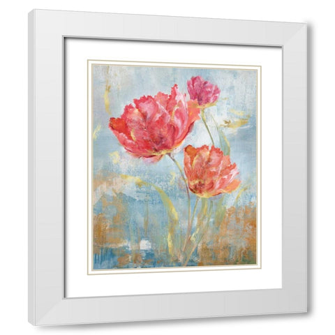 Floral Dance II White Modern Wood Framed Art Print with Double Matting by Nan