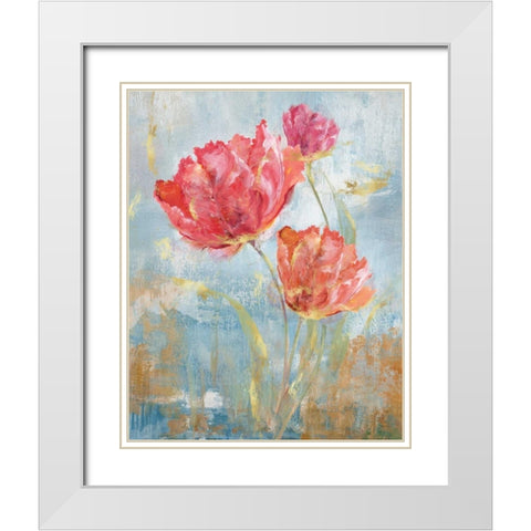Floral Dance II White Modern Wood Framed Art Print with Double Matting by Nan