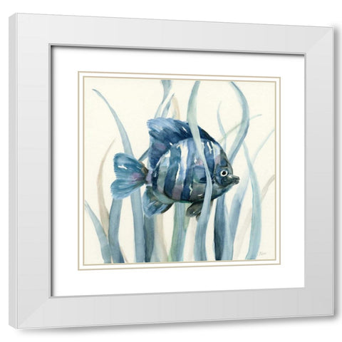 Fish in Seagrass I White Modern Wood Framed Art Print with Double Matting by Nan