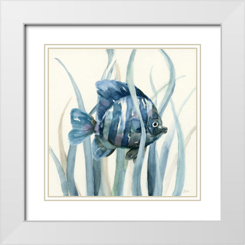 Fish in Seagrass I White Modern Wood Framed Art Print with Double Matting by Nan