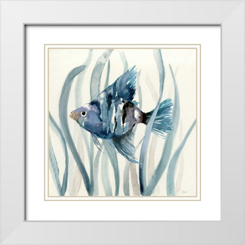 Fish in Seagrass II White Modern Wood Framed Art Print with Double Matting by Nan