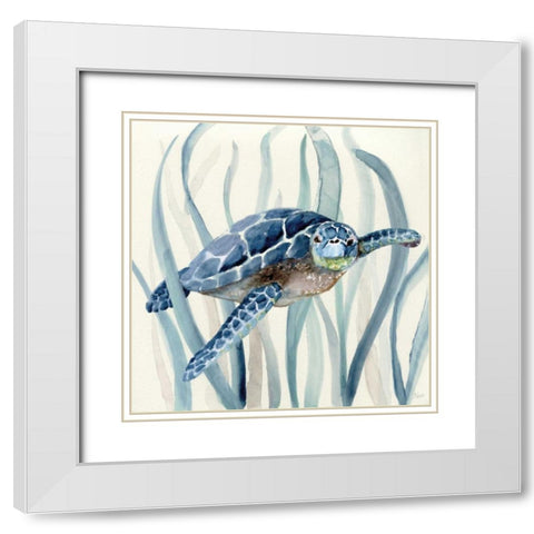 Turtle in Seagrass I White Modern Wood Framed Art Print with Double Matting by Nan