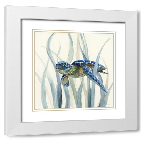 Turtle in Seagrass II White Modern Wood Framed Art Print with Double Matting by Nan