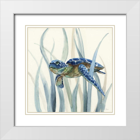Turtle in Seagrass II White Modern Wood Framed Art Print with Double Matting by Nan