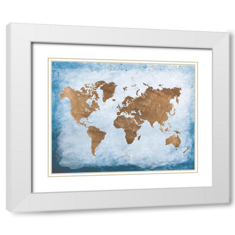 Washy World Map White Modern Wood Framed Art Print with Double Matting by Murray, Amanda