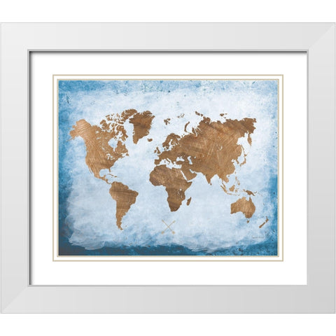 Washy World Map White Modern Wood Framed Art Print with Double Matting by Murray, Amanda