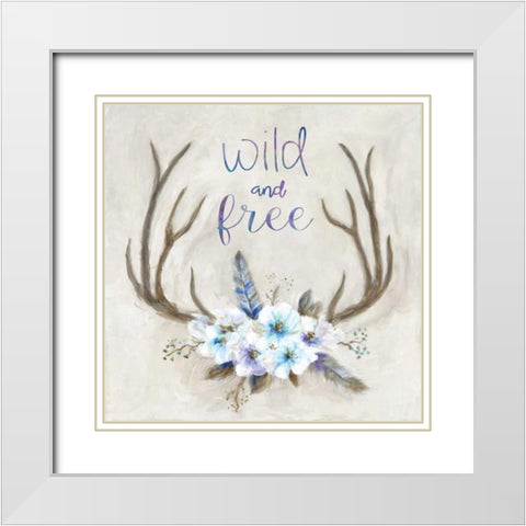 Boho Antlers White Modern Wood Framed Art Print with Double Matting by Dunlap, Marilyn