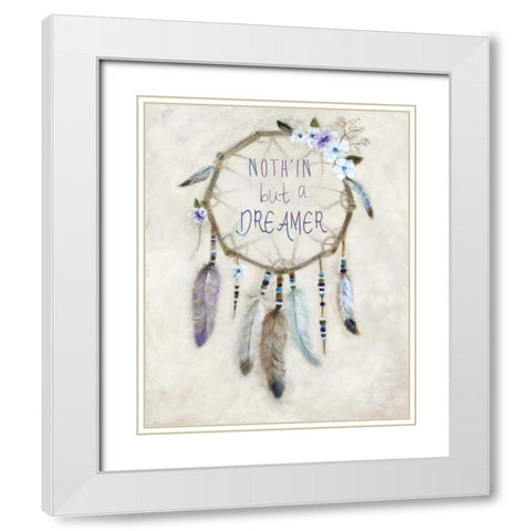 Boho Dreamcatcher White Modern Wood Framed Art Print with Double Matting by Dunlap, Marilyn