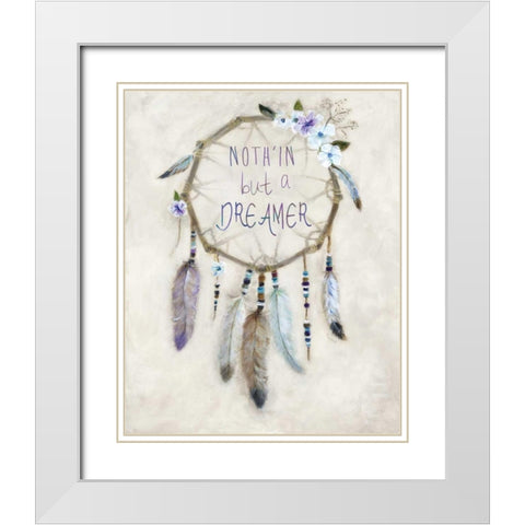 Boho Dreamcatcher White Modern Wood Framed Art Print with Double Matting by Dunlap, Marilyn