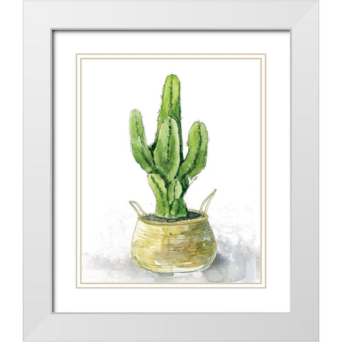 Tall Cactus White Modern Wood Framed Art Print with Double Matting by Robinson, Carol