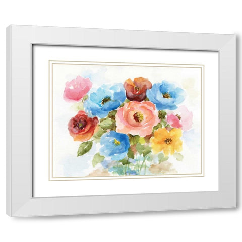Color Wheel Bouquet I White Modern Wood Framed Art Print with Double Matting by Nan