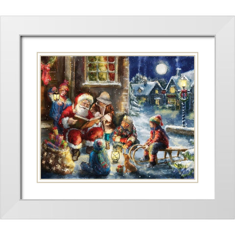 Story Time Santa White Modern Wood Framed Art Print with Double Matting by Corti, Marcello