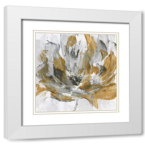 Golden Flower Power White Modern Wood Framed Art Print with Double Matting by Craven, Katrina