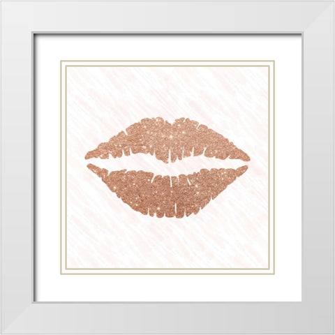 Rose Gold Kiss White Modern Wood Framed Art Print with Double Matting by Murray, Amanda