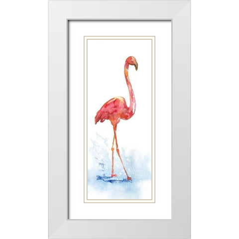 Flamingo Splash I White Modern Wood Framed Art Print with Double Matting by Nan
