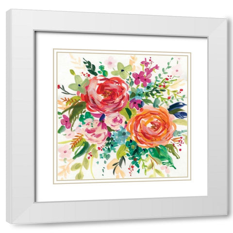 Bright Bouquet I White Modern Wood Framed Art Print with Double Matting by Robinson, Carol