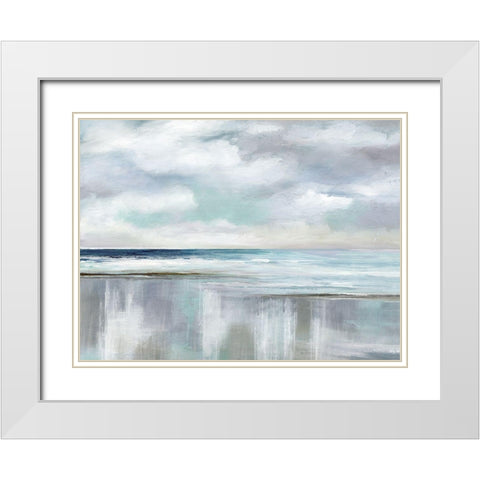 Cyan Sunrise White Modern Wood Framed Art Print with Double Matting by Nan