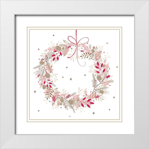 Pretty Pink Wreath White Modern Wood Framed Art Print with Double Matting by Sheldon, Christine