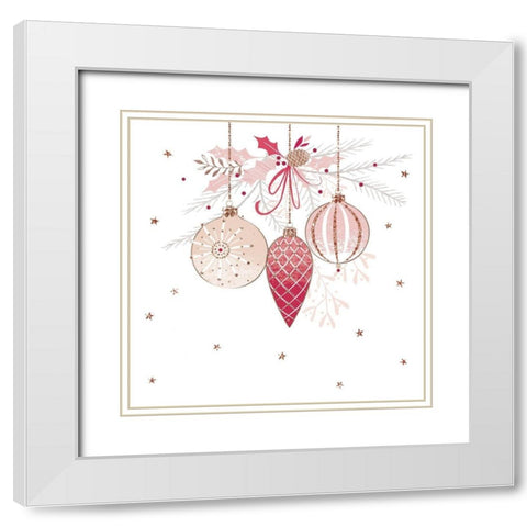 Pretty Pink Baubles White Modern Wood Framed Art Print with Double Matting by Sheldon, Christine