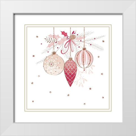 Pretty Pink Baubles White Modern Wood Framed Art Print with Double Matting by Sheldon, Christine