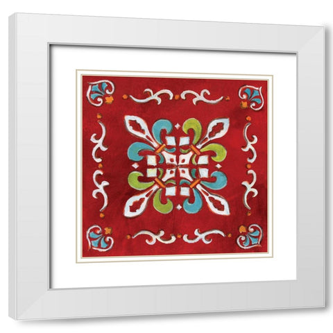 Red Bandana Mosaic White Modern Wood Framed Art Print with Double Matting by Nan