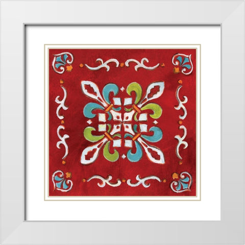 Red Bandana Mosaic White Modern Wood Framed Art Print with Double Matting by Nan