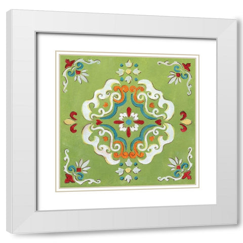 Green Bandana Mosaic White Modern Wood Framed Art Print with Double Matting by Nan