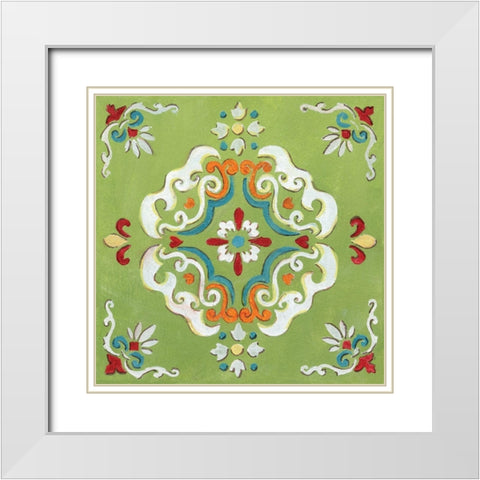 Green Bandana Mosaic White Modern Wood Framed Art Print with Double Matting by Nan