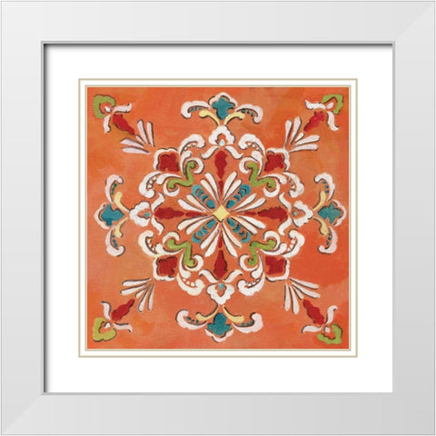 Orange Bandana Mosaic White Modern Wood Framed Art Print with Double Matting by Nan