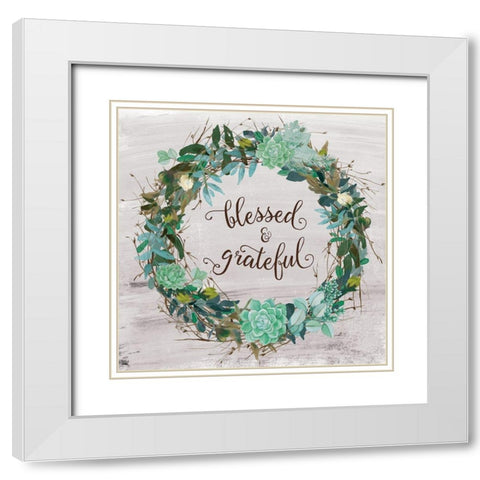 Blessed and Grateful White Modern Wood Framed Art Print with Double Matting by Murray, Amanda