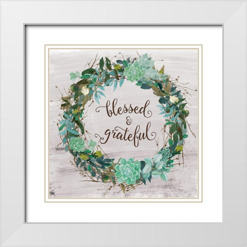 Blessed and Grateful White Modern Wood Framed Art Print with Double Matting by Murray, Amanda