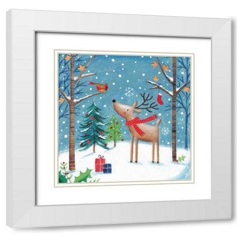 Merry Christmas Cardinal White Modern Wood Framed Art Print with Double Matting by Cave, Joanne