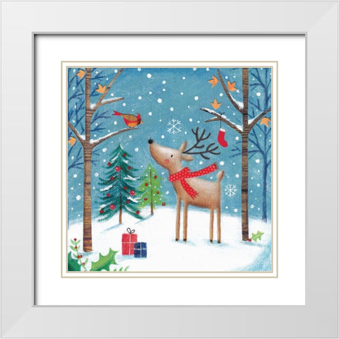 Merry Christmas Cardinal White Modern Wood Framed Art Print with Double Matting by Cave, Joanne