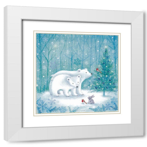 Polar Bear Christmas White Modern Wood Framed Art Print with Double Matting by Cave, Joanne