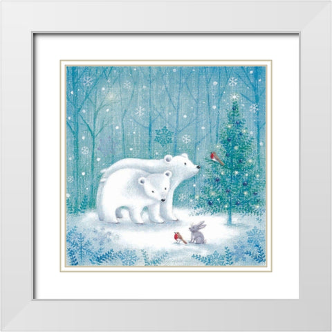 Polar Bear Christmas White Modern Wood Framed Art Print with Double Matting by Cave, Joanne