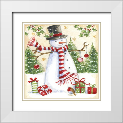 Snowman Merriment White Modern Wood Framed Art Print with Double Matting by Alderson, Lisa