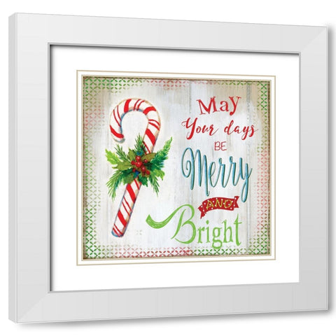 Merry Candycane White Modern Wood Framed Art Print with Double Matting by Nan