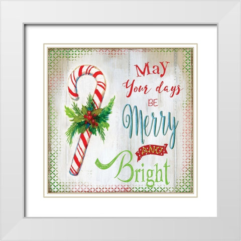 Merry Candycane White Modern Wood Framed Art Print with Double Matting by Nan