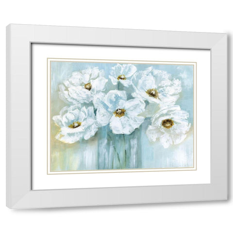 White Poppy Bouquet White Modern Wood Framed Art Print with Double Matting by Nan