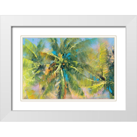 Palm Collage White Modern Wood Framed Art Print with Double Matting by Mathenia, Paul