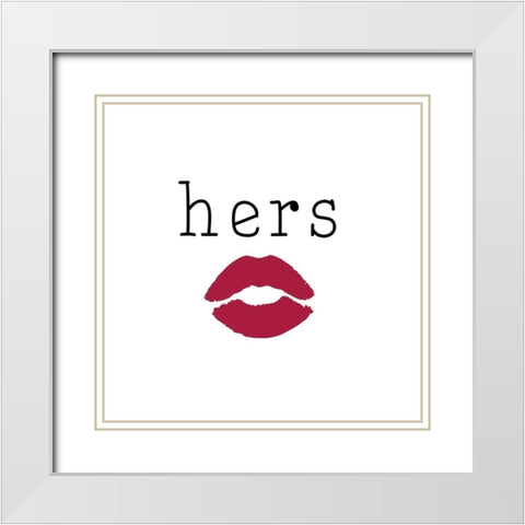Hers Lips White Modern Wood Framed Art Print with Double Matting by CAD DESIGNS