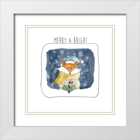 Christmas Fox White Modern Wood Framed Art Print with Double Matting by Robinson, Carol