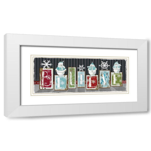 Snowman Believe White Modern Wood Framed Art Print with Double Matting by Robinson, Carol