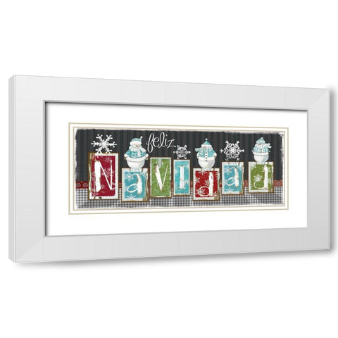 Navidad Blocks White Modern Wood Framed Art Print with Double Matting by Robinson, Carol