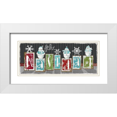 Navidad Blocks White Modern Wood Framed Art Print with Double Matting by Robinson, Carol