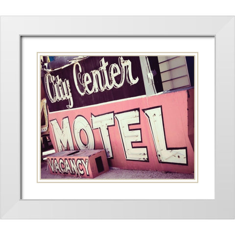 City Center Motel White Modern Wood Framed Art Print with Double Matting by Delimont, Danita
