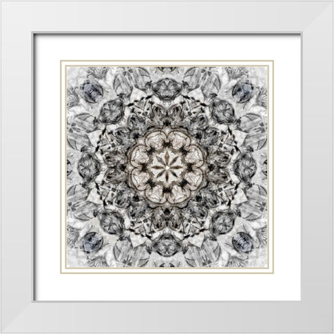 Black White Kaleidoscope White Modern Wood Framed Art Print with Double Matting by Nan