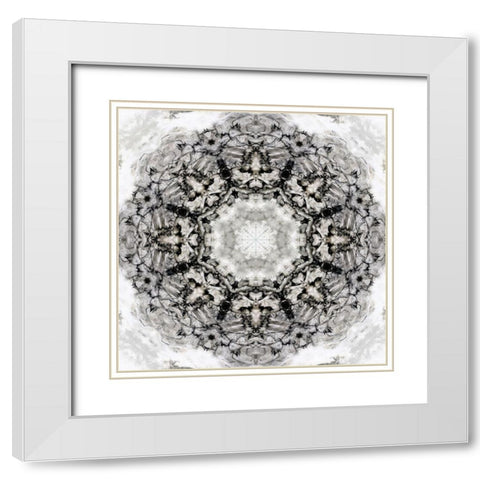 Black White Kaleidoscope White Modern Wood Framed Art Print with Double Matting by Nan
